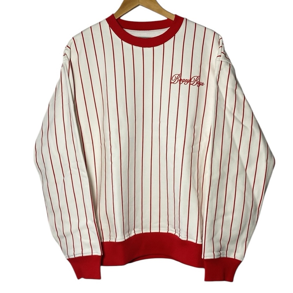 Bogey Boys Pinstripe Crewneck Sweatshirt NEW Men's Large Red White Golf Pullover